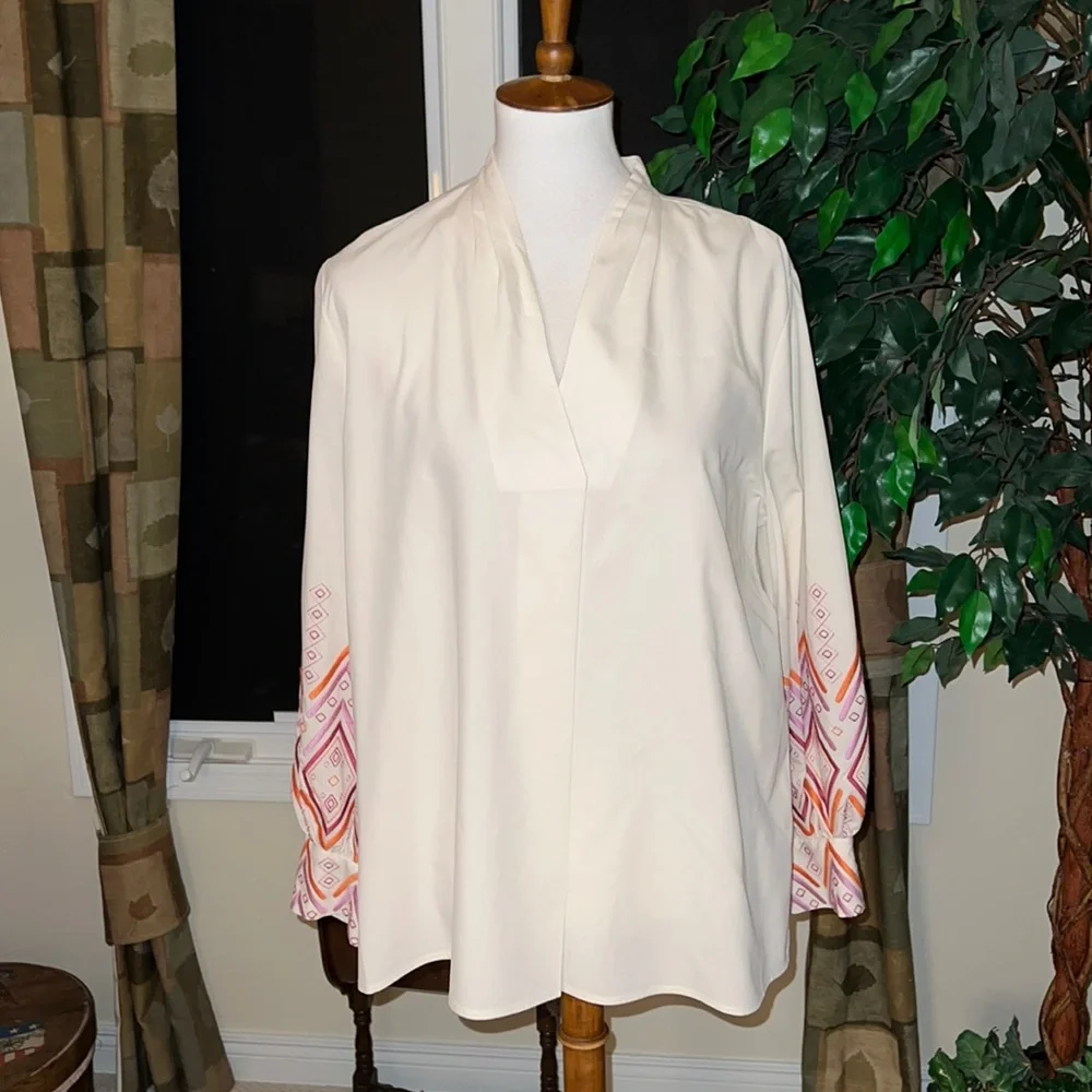 Chico’s Embroidered Sleeve V-Neck Blouse